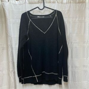 InCashmere Black Sweater with White Trim cashmere sweater